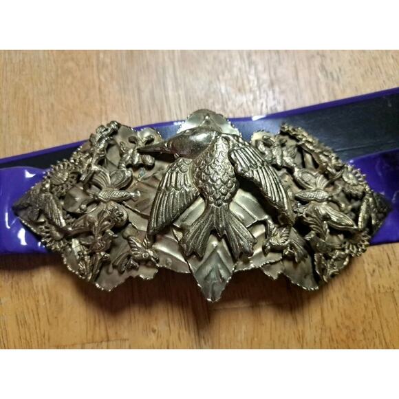 RARE 1940\'s Brass Custom Belt Buckle Hummingbird Butterfly Birds Sunflowers main image 9